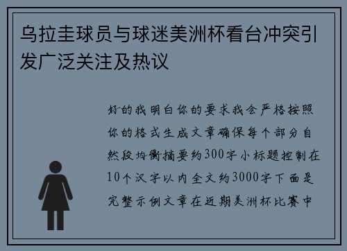乌拉圭球员与球迷美洲杯看台冲突引发广泛关注及热议